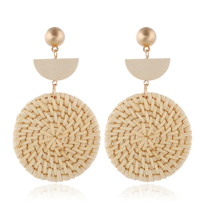 1 Pair Ig Style Streetwear Round Braid Wood 14k Gold Plated Drop Earrings