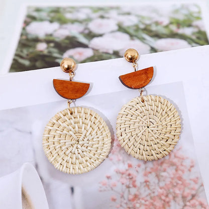 1 Pair Ig Style Streetwear Round Braid Wood 14k Gold Plated Drop Earrings