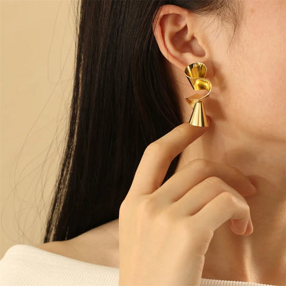 1 Pair IG Style Streetwear Spiral Pleated Copper 18K Gold Plated Ear Studs