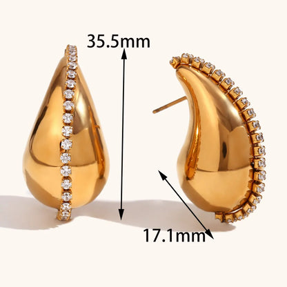 1 Pair Ig Style Streetwear Water Droplets Solid Color Plating Inlay Stainless Steel Zircon 18k Gold Plated Ear Studs