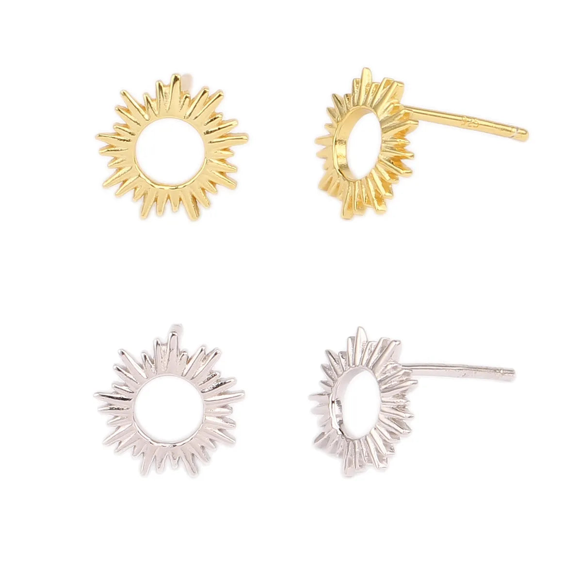 1 Pair Ig Style Sun Plating Sterling Silver White Gold Plated Gold Plated Ear Studs