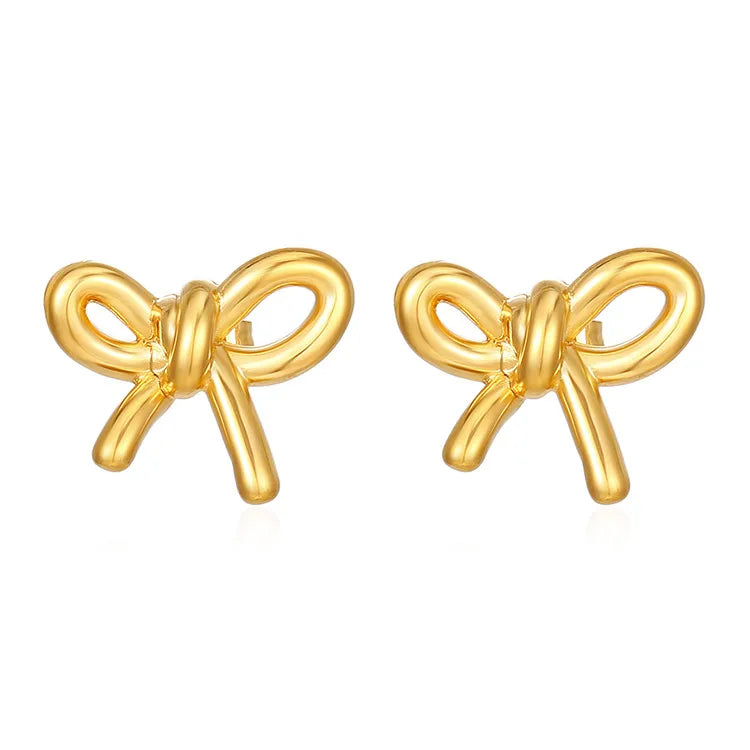 1 Pair IG Style Sweet Bow Knot 304 Stainless Steel 18K Gold Plated Ear Studs