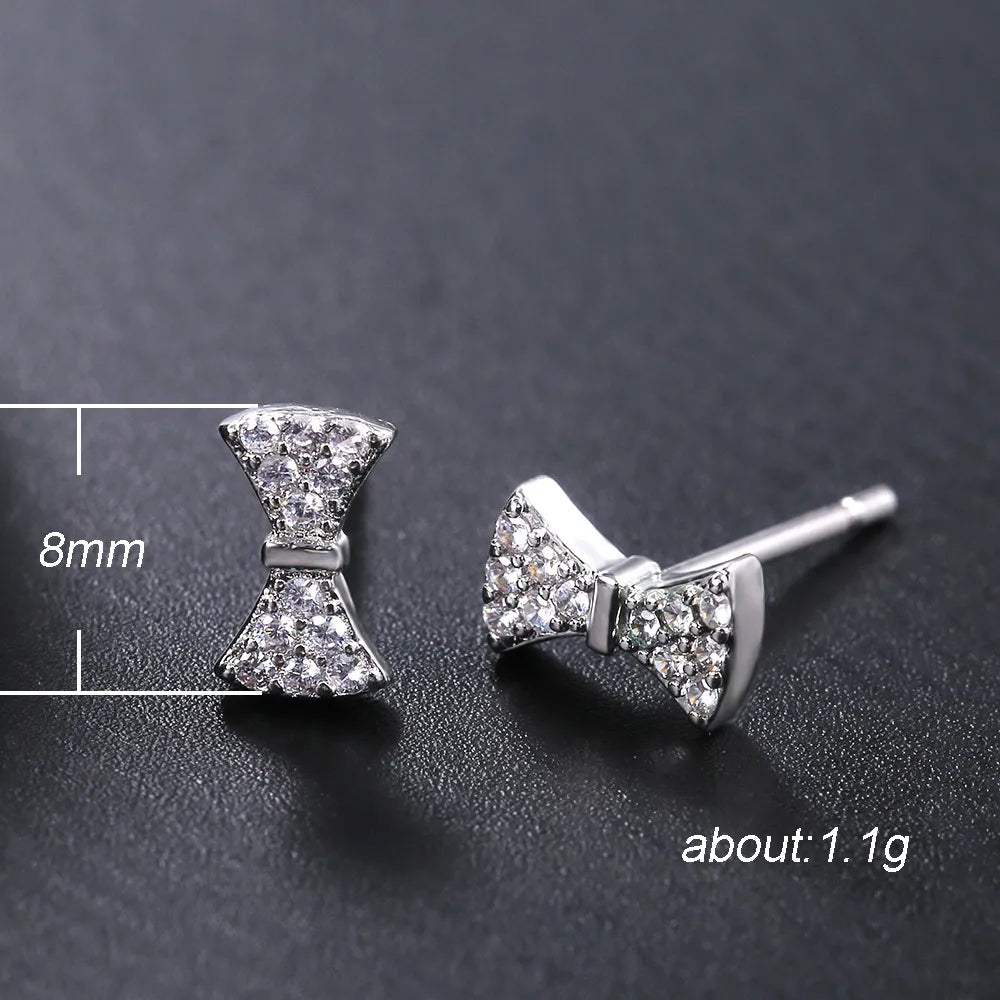 1 Pair IG Style Sweet Bow Knot Inlay Copper Zircon Ear Studs