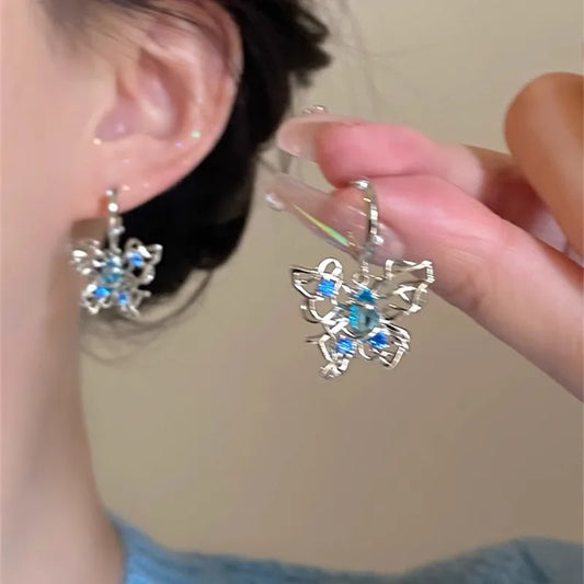 1 Pair IG Style Sweet Butterfly Hollow Out Inlay Copper Zircon Drop Earrings