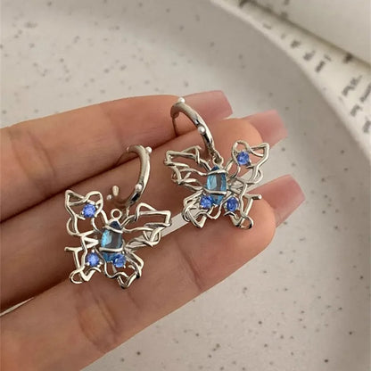 1 Pair IG Style Sweet Butterfly Hollow Out Inlay Copper Zircon Drop Earrings