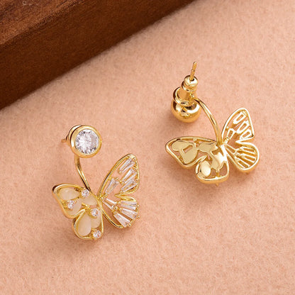 1 Pair Ig Style Sweet Butterfly Plating Inlay Copper Opal Zircon 14k Gold Plated Earrings