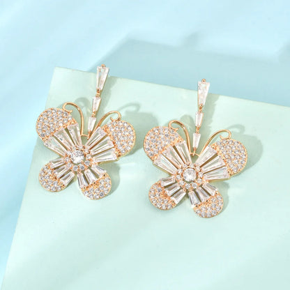 1 Pair Ig Style Sweet Butterfly Plating Inlay Copper Zircon 18k Gold Plated Drop Earrings