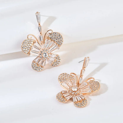 1 Pair Ig Style Sweet Butterfly Plating Inlay Copper Zircon 18k Gold Plated Drop Earrings