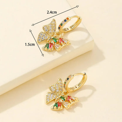 1 Pair Ig Style Sweet Butterfly Plating Inlay Copper Zircon Gold Plated Drop Earrings