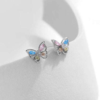 1 Pair Ig Style Sweet Butterfly Plating Inlay Sterling Silver Zircon Rhodium Plated Ear Studs