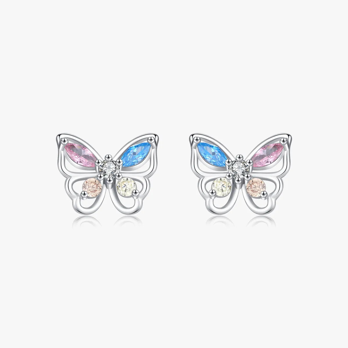 1 Pair Ig Style Sweet Butterfly Plating Inlay Sterling Silver Zircon Rhodium Plated Ear Studs