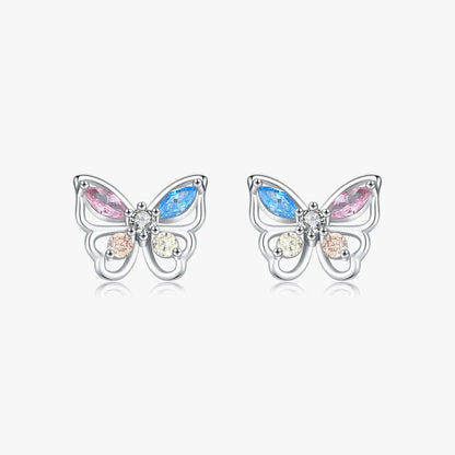 1 Pair Ig Style Sweet Butterfly Plating Inlay Sterling Silver Zircon Rhodium Plated Ear Studs