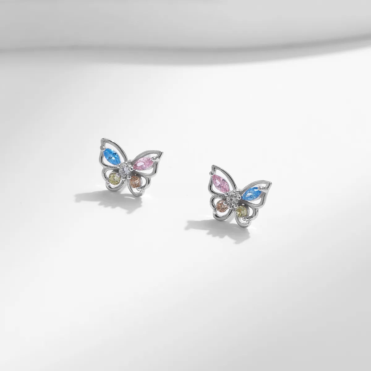 1 Pair Ig Style Sweet Butterfly Plating Inlay Sterling Silver Zircon Rhodium Plated Ear Studs