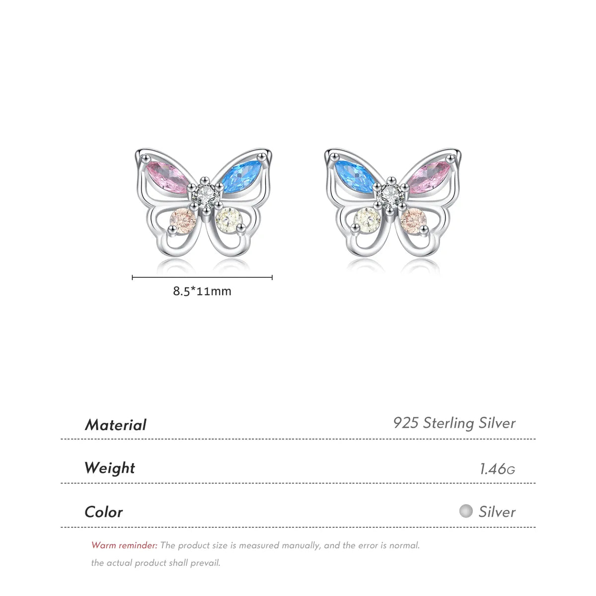 1 Pair Ig Style Sweet Butterfly Plating Inlay Sterling Silver Zircon Rhodium Plated Ear Studs