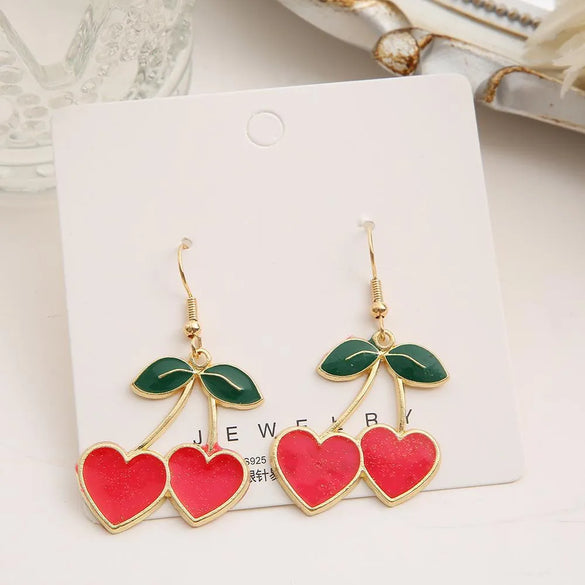 1 Pair Ig Style Sweet Cherry Heart Shape Plating Alloy Drop Earrings