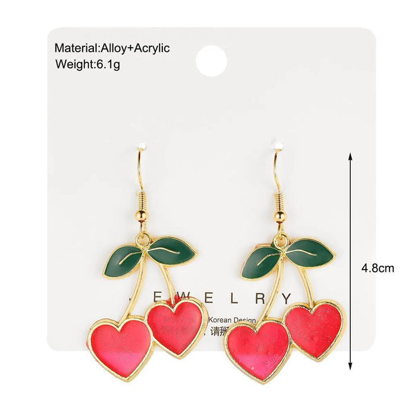 1 Pair Ig Style Sweet Cherry Heart Shape Plating Alloy Drop Earrings