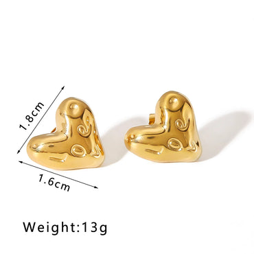 1 Pair IG Style Sweet Commute Heart Shape Solid Color Plating 304 Stainless Steel 18K Gold Plated Ear Studs