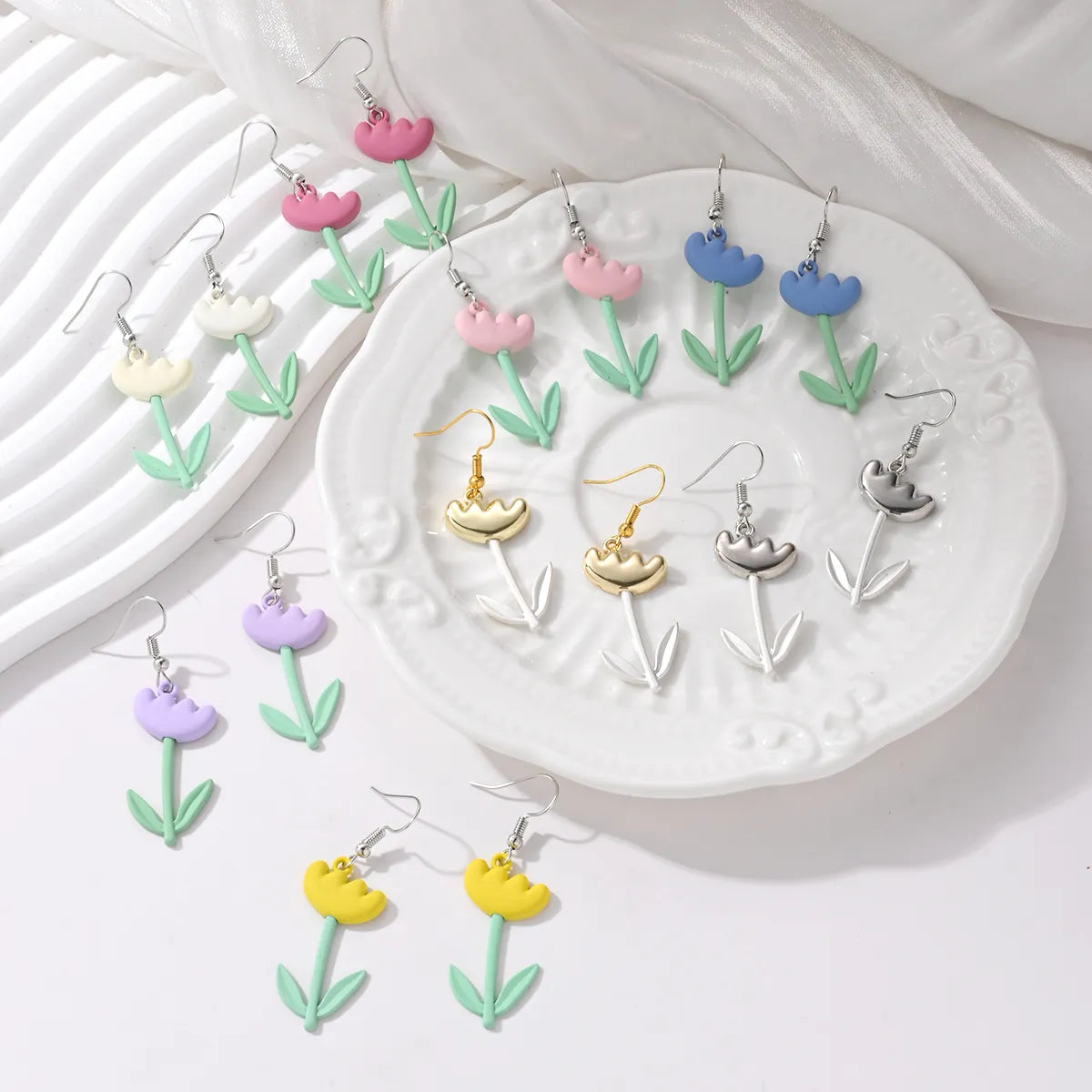 1 Pair IG Style Sweet Flower Alloy Drop Earrings