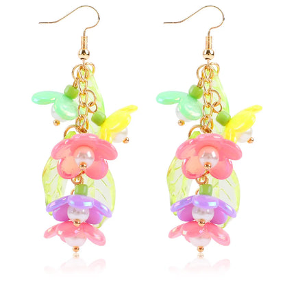 1 Pair IG Style Sweet Flower Beaded Arylic Glass Drop Earrings