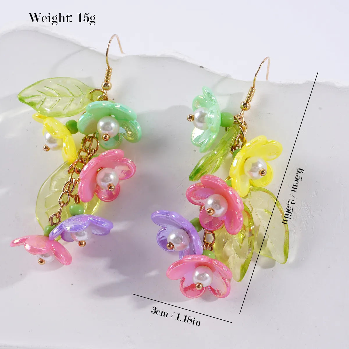 1 Pair IG Style Sweet Flower Beaded Arylic Glass Drop Earrings