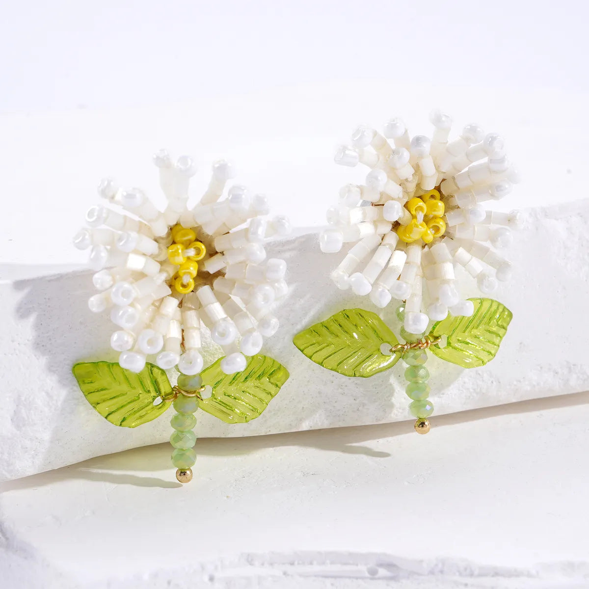 1 Pair IG Style Sweet Flower Beaded Arylic Glass Drop Earrings