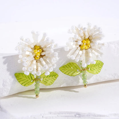 1 Pair IG Style Sweet Flower Beaded Arylic Glass Drop Earrings