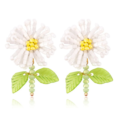 1 Pair IG Style Sweet Flower Beaded Arylic Glass Drop Earrings