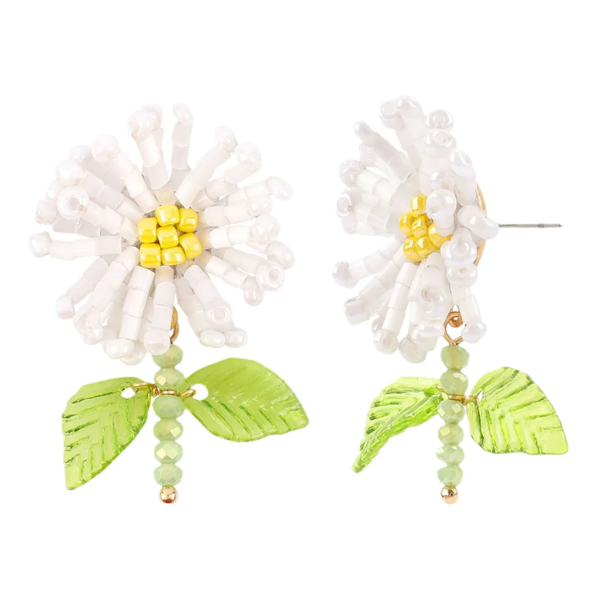 1 Pair IG Style Sweet Flower Beaded Arylic Glass Drop Earrings