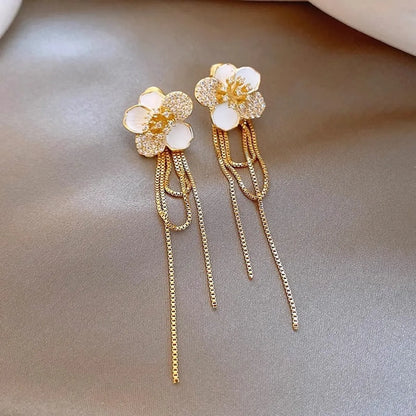 1 Pair IG Style Sweet Flower Chain Inlay Alloy Rhinestones Drop Earrings