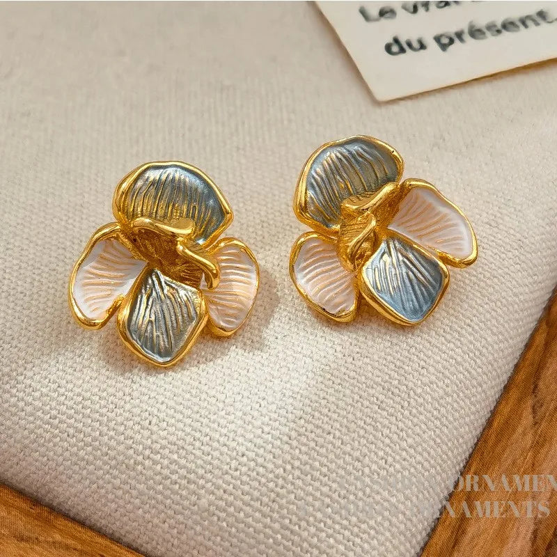 1 Pair IG Style Sweet Flower Enamel Copper K Gold Plated Ear Studs