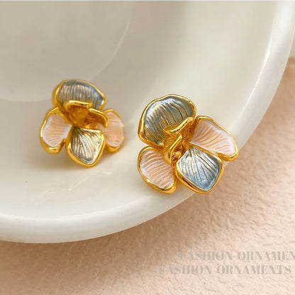 1 Pair IG Style Sweet Flower Enamel Copper K Gold Plated Ear Studs