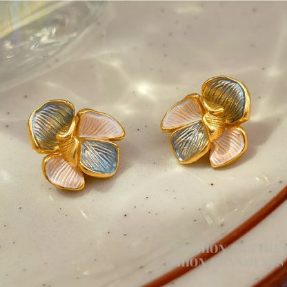 1 Pair IG Style Sweet Flower Enamel Copper K Gold Plated Ear Studs