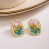 1 Pair IG Style Sweet Flower Enamel Inlay Zinc Alloy Rhinestones Pearl Ear Studs