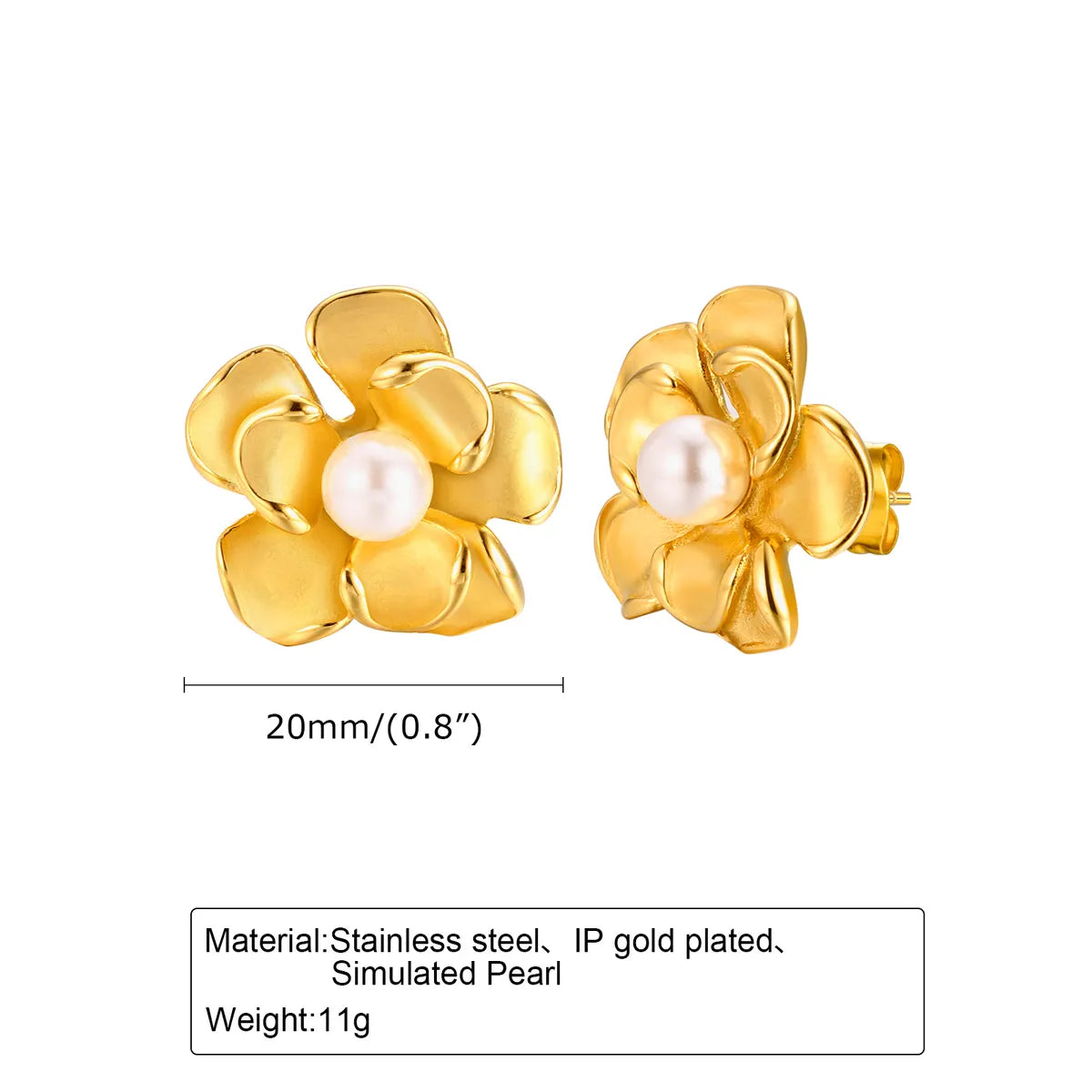 1 Pair IG Style Sweet Flower Inlay 201 Stainless Steel Artificial Pearls 18K Gold Plated Ear Studs