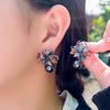 1 Pair IG Style Sweet Flower Inlay Copper Artificial Pearls Zircon White Gold Plated Drop Earrings