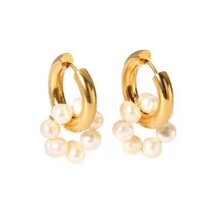 1 Pair Ig Style Sweet Flower Pearl Plating Stainless Steel 18k Gold Plated Drop Earrings