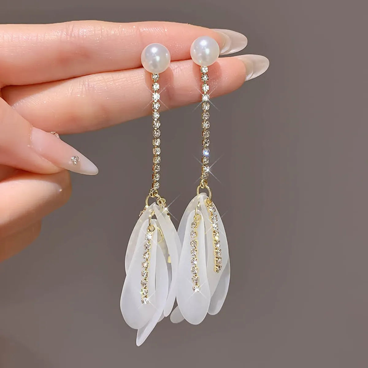 1 Pair IG Style Sweet Flower Petal Butterfly Beaded Tassel Inlay Alloy Rhinestones Drop Earrings