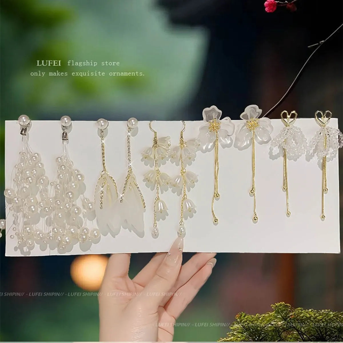 1 Pair IG Style Sweet Flower Petal Butterfly Beaded Tassel Inlay Alloy Rhinestones Drop Earrings