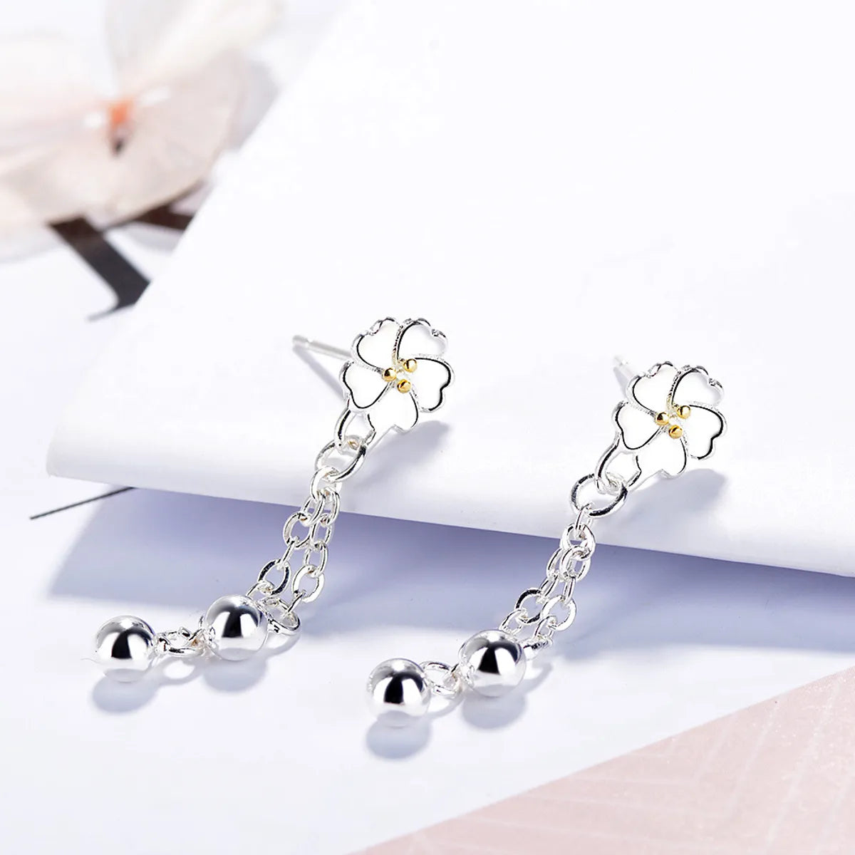 1 Pair Ig Style Sweet Flower Plating Chain Copper Drop Earrings