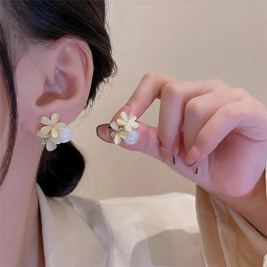 1 Pair Ig Style Sweet Flower Plating Inlay Alloy Artificial Pearls Rhinestones Opal Ear Studs