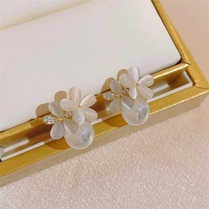 1 Pair Ig Style Sweet Flower Plating Inlay Alloy Artificial Pearls Rhinestones Opal Ear Studs