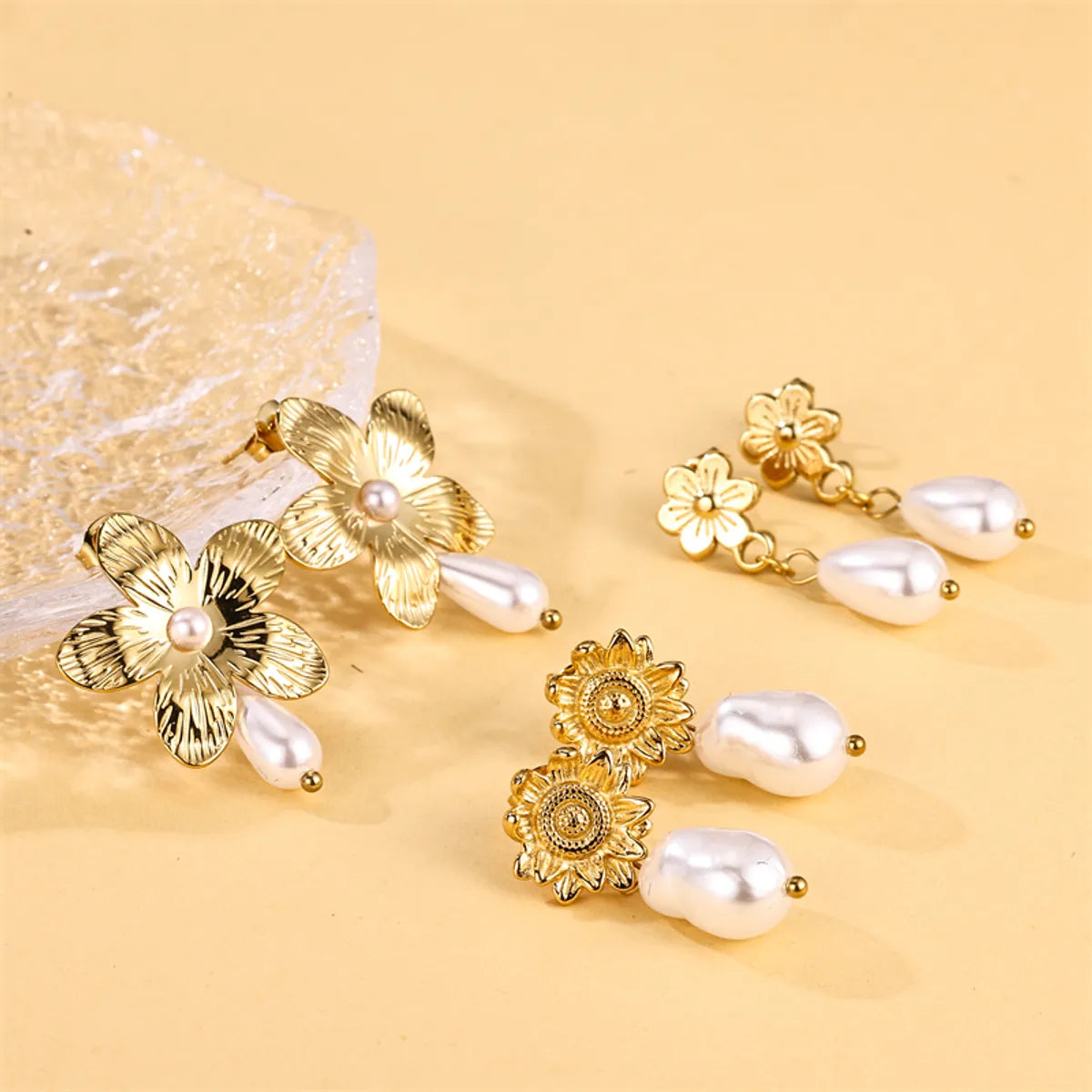 1 Pair Ig Style Sweet Flower Plating Stainless Steel Imitation Pearl 18k Gold Plated Drop Earrings