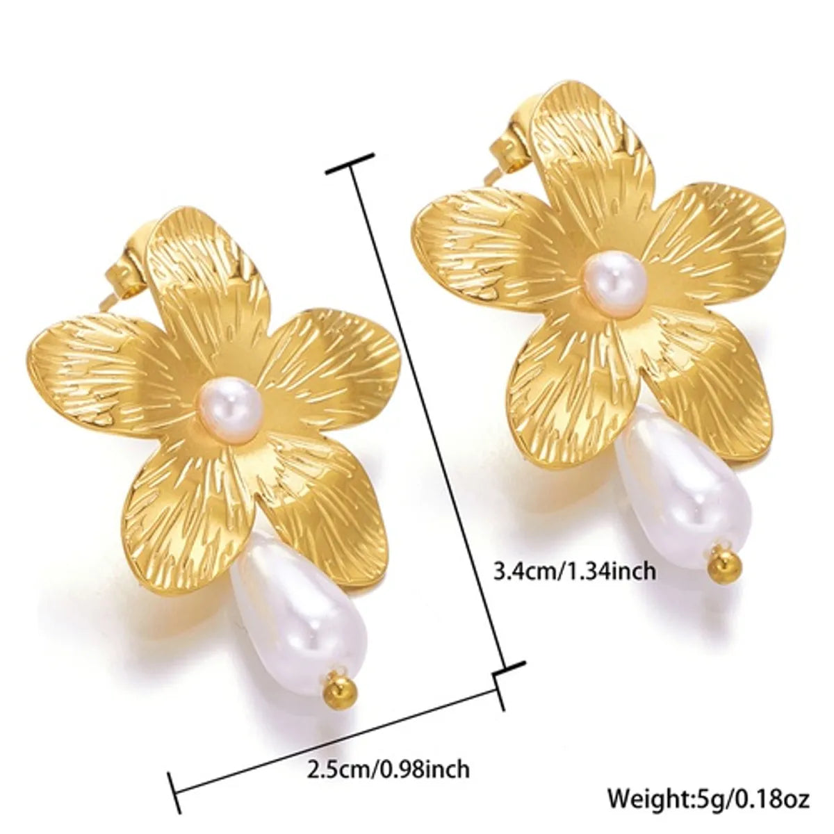 1 Pair Ig Style Sweet Flower Plating Stainless Steel Imitation Pearl 18k Gold Plated Drop Earrings