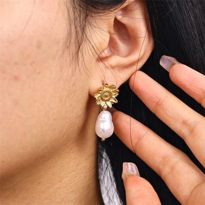 1 Pair Ig Style Sweet Flower Plating Stainless Steel Imitation Pearl 18k Gold Plated Drop Earrings