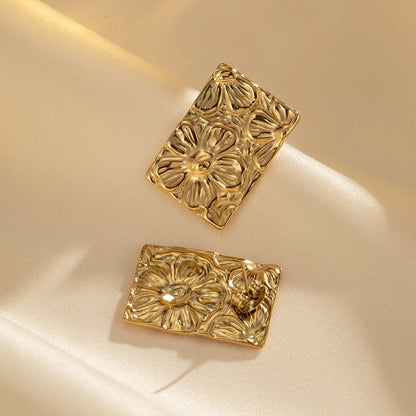 1 Pair IG Style Sweet Flower Rectangle Pleated 304 Stainless Steel 18K Gold Plated Ear Studs