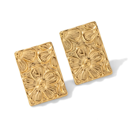 1 Pair IG Style Sweet Flower Rectangle Pleated 304 Stainless Steel 18K Gold Plated Ear Studs