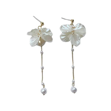 1 Pair Ig Style Sweet Flower Tassel Pearl Plating Shell Drop Earrings