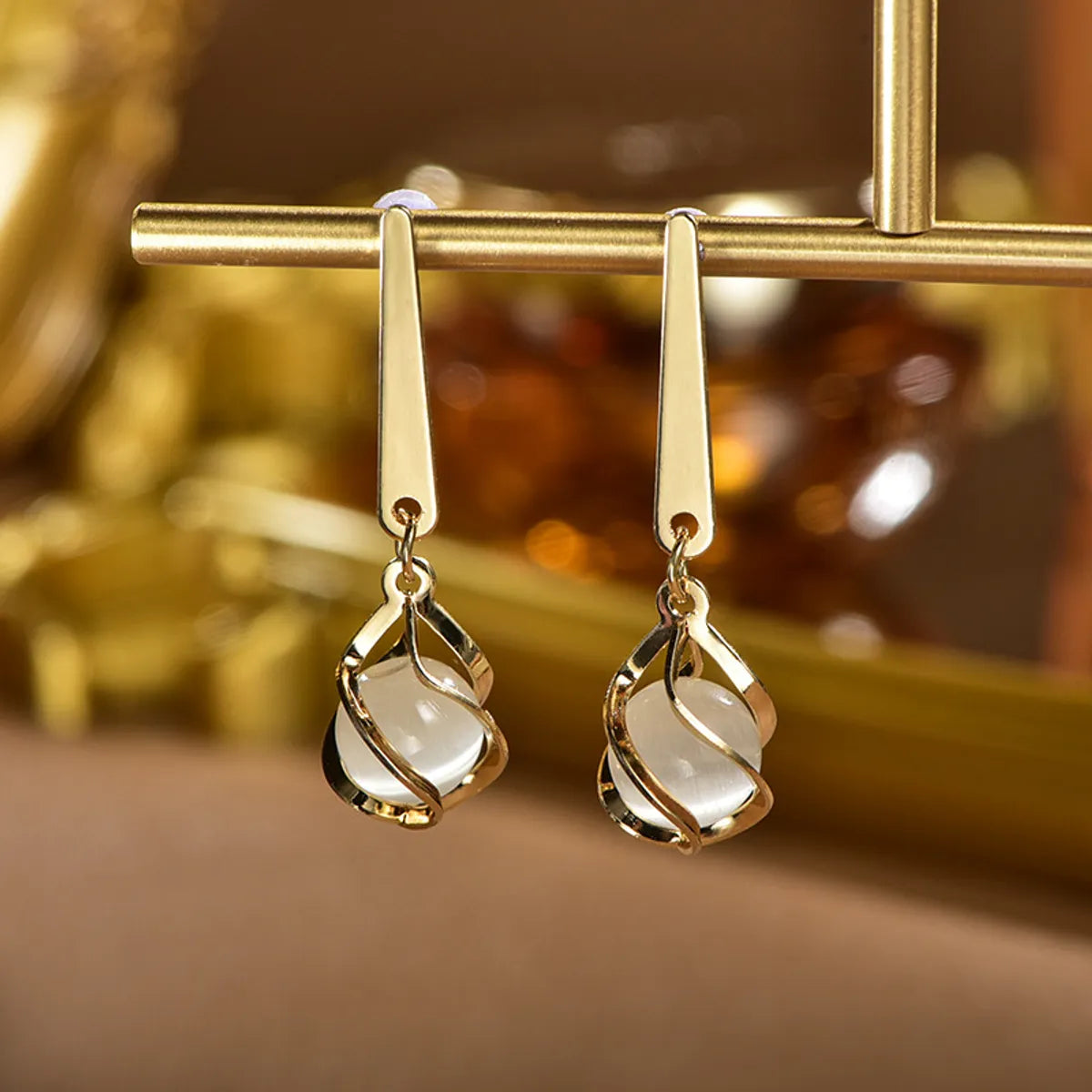 1 Pair IG Style Sweet Geometric Flower Inlay Alloy Titanium Steel Rhinestones Pearl Drop Earrings