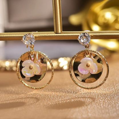 1 Pair IG Style Sweet Geometric Flower Inlay Alloy Titanium Steel Rhinestones Pearl Drop Earrings