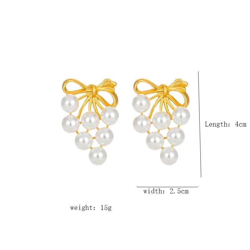 1 Pair Ig Style Sweet Grape Bow Knot Plating Inlay Alloy Pearl Ear Studs